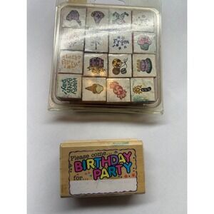 Personal Stamp Exchange Birthday‎ 16 Piece Rubber Stamp Set Crafting Party Theme
